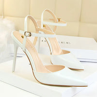 Women 10.5cm High Heels Sandals Lady Metallic Gray Patent Leather Stripper Ankle Strap Sandals Wedding Fetish Nightclub Shoes