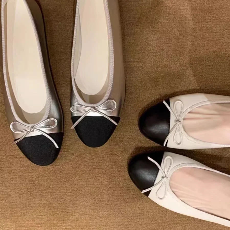 Women Leather Bowknot Flats Single Fashion Lady Round Toe Light Loafers Ballet Pumps