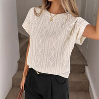 Women's Casual Round Neck Jacquard Short Sleeve Top T-shirt Leisure Commute Women Clothing