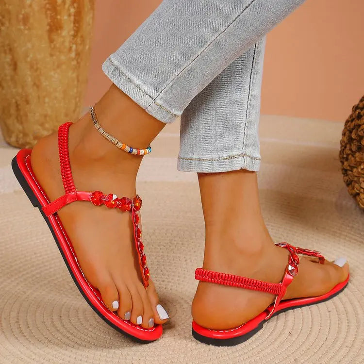 Sandals Summer Elastic Strap Casual Women's Sandals Fashionable Flat Soft Comfortable Slide for Women