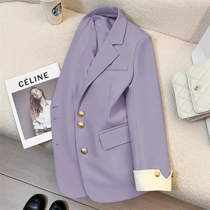 Fashion Women’s Casual Elegant Trendy Solid Color Single-breasted Long Sleeve Suit Blazers Female Clothes Coats Tops - Natalia Home Fashion