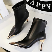Boots Metal Pointed tip Women Boots Fashion Leather Boots High Heels Stilettos New Women Ankle Boots