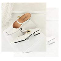 European Style Light-Mouthed Half-Slippers Women Wearing Thick Heels And Square-Toe Mary Jane Shoes One-Strap