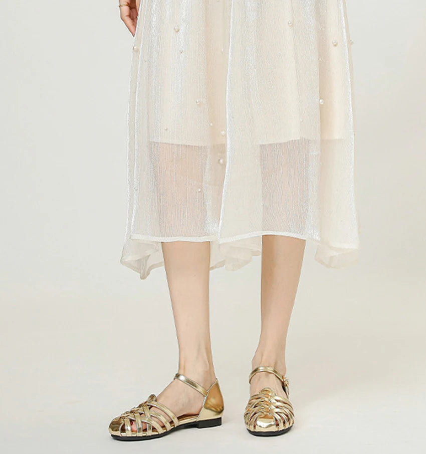 Luxury designer sandals Hollow Low-heeled Closed-toe Sandals for Women for Summer Outdoor Wear Roman Shoes