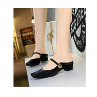 European Style Light-Mouthed Half-Slippers Women Wearing Thick Heels And Square-Toe Mary Jane Shoes One-Strap
