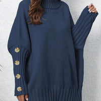 Loose Knitted High Collar Turn-down Collar Sweater for Women Full Sleeve Polyester Fiber Cross-Border Fashion Decorative Button