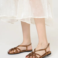 Retro woven Roman sandals, summer open-toe low-heeled women's shoes, one-strap buckle, versatile and fashionable commuter shoes