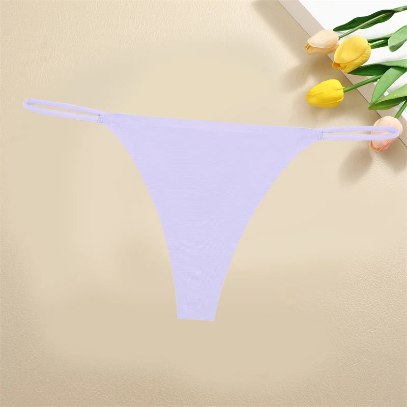Ice Silk Women Seamless Thongs Sexy Low Waist Bikini Panties Female Traceless Underpants Ladies Solid Color T-back