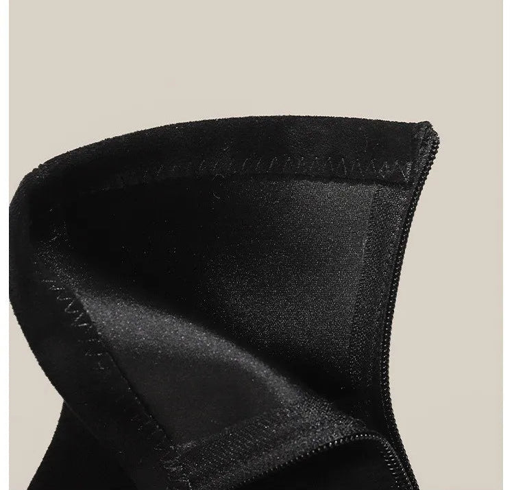 Fashionable Slim Fit Diamond Decorated Pointed Toe High Heel Bootie Mid-Calf Zipper Closure Leather Boot for Women