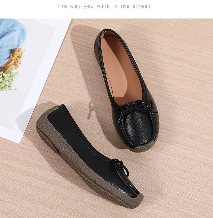 Luxury Shoes Cow tendon sole Women's Flats Anti slip shallow mouth soft soled shoes Solid color lace up