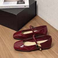 Women Mary Jane Shoes French Retro Square Toe Low Heels Shoes Women's Comfortable Ballet Shoes