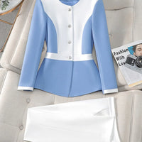 Elegant Blazer for Women Office Fashion Long Sleeve Suits Contrast Color Button Down Pant Suits