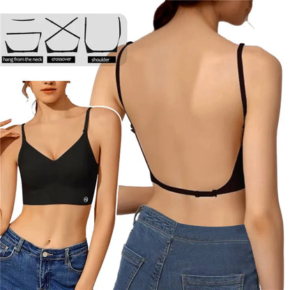 Women Invisible Bra Deep U Plunge Bras Backless Top for Dresses Sexy Lingerie with Transparent Strap Push Up Strapless Under wear