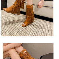 Designer Fringe Wedges Boot Sandals Woman High Heels Open Toe Party Prom Shoes Sexy Zipper Female Pumps Women Boots