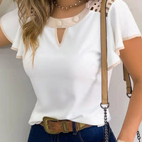 Hollow Out Sexy Lace Blouse Elegant Butterfly Sleeve Solid Blouse Shirt Office Lady O Neck Ruffles Patchwork Blusas Tops S-5XL Natalia Home Fashion    Natalia Home Fashion