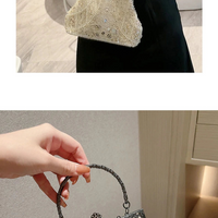 Pearl & Diamond Kiss Lock Clutch Bag Floral Handle Party Bag Metal Chain Cocktail Crossbody Bag