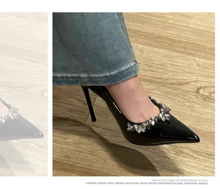 French Style Sexy Pointed Toe High Heels Crystal Embellished Ultra High Stiletto Heel Women's Shoes