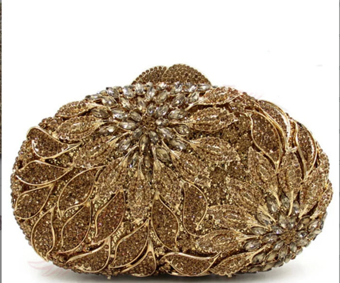 Luxury Crystal Clutch Purse Evening Bags Clutches Rhinestone Women Party Bag Diamond Leaves Shoulder Bags