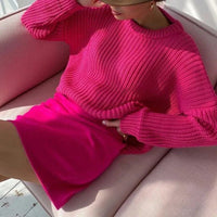 Women Solid Thick Knitted Sweater Long Sleeve Oversized Sweater Female Casual O-Neck Loose Pullovers Sweater