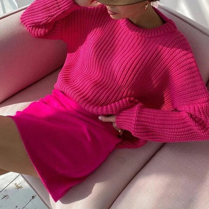 Women Solid Thick Knitted Sweater Long Sleeve Oversized Sweater Female Casual O-Neck Loose Pullovers Sweater