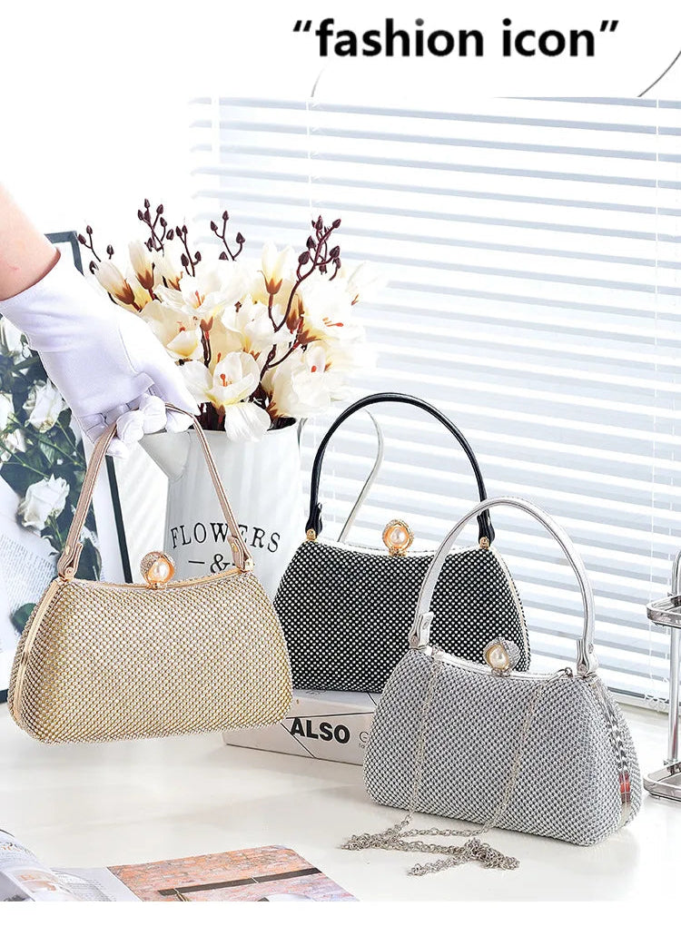Stylish Simple Sparkling Full Diamond Handbag Temperament Shoulder Sparkling Diamond Crossbody - Simple Yet Stylish Banquet Bag