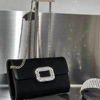 Luxury Satin Clutch Purse For Wedding Party Banquet Women's Handbag Crystal Shiny Rhinestone Diamond Evening Bag Shoulder Bag