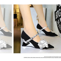Metal Wedges 6 cm Women Pumps Flower Design High Heels Suede Sexy Party Shoes Buckle Ladies Shoes Women Wedges