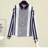 Office Lady Turn-down Collar Straight Loose Button Dress Shirts Blue Striped Long Sleeve Blouses Spring Thin Women's Clothing