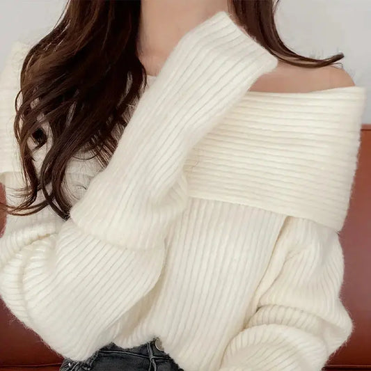 Sexy Party Club Off Shoulder Long Sleeve Solid Color Pullover Knitted Sweater Women My Store