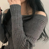 Sexy Party Club Off Shoulder Long Sleeve Solid Color Pullover Knitted Sweater Women My Store