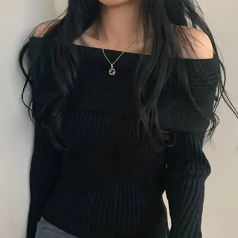 Sexy Party Club Off Shoulder Long Sleeve Solid Color Pullover Knitted Sweater Women My Store