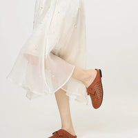 Versatile woven closed-toe sandals with bow and hollow-out design, new summer breathable soft-soled women's sandals