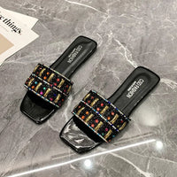 Slippers for Women Shiny Rhinestone Sandals Women Outdoor Beach Casual Shoes Sexy Fashion Flats