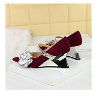 Metal Wedges 6 cm Women Pumps Flower Design High Heels Suede Sexy Party Shoes Buckle Ladies Shoes Women Wedges