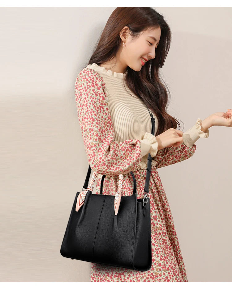 Genuine Leather Women Shoulder Crossbody Bag Large Capacity Soft Cowhide Handbag Ladies Tote Sac