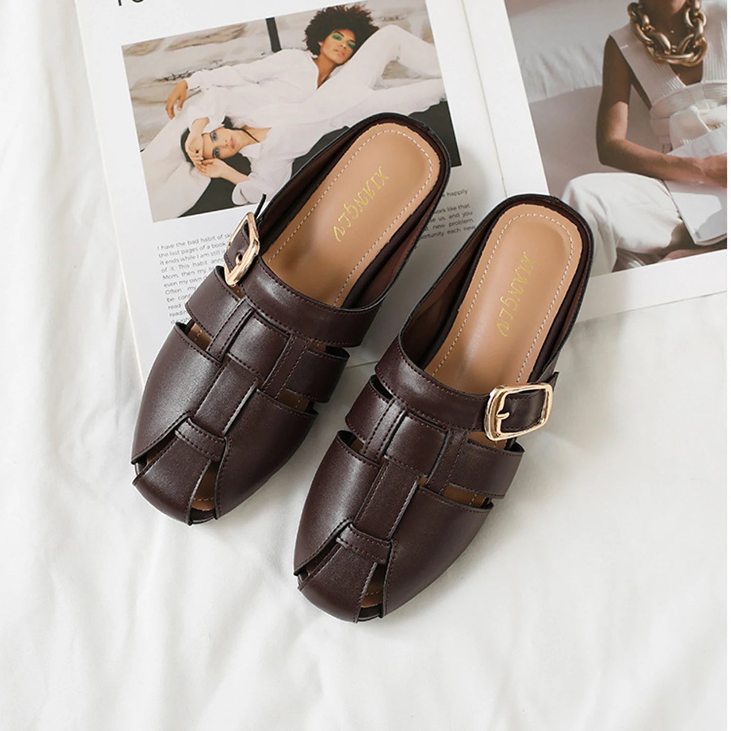 Designer Women Sandals Mules Summer Roman Slippers Fashion Buckle Woven Casual Soft sole Shoes