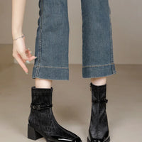 Women's Side Zipper Boot High Heel Short Boot Winter Mid-Calf Boot Chinese Style National Wedding Boot