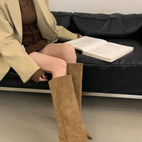 Street Style Pointed Toe Knee-High Boots Women Low Heels Shoes Female Long Booties Women Shoes