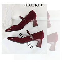 Leopard Print Women Pumps Suede Middle Heel Shoes Sexy Mary Jane Shoes Rhinestone Buckle Ladies Shoe Square Head