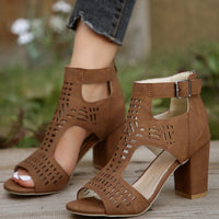 Women Fashion Strap Sexy High Heel Sandals Woman Roman Hollow Pumps Lace-up Peep Toe Sandals Casual Chunky High-heeled Sandals