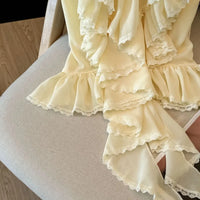 Summer Style Beach Holiday Sweet And Spicy Lace Trim Neck Hanging Chiffon Top Women Light  Round Collar T Shirt