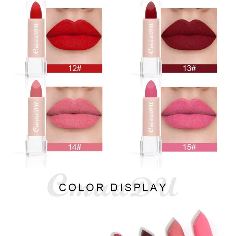 Woman Sexy 15Colors Velvet Matte Lipstick Lip gloss Tint for Lips Long Lasting Waterproof Non-stick Cup Lip Cosmetics Lip Make Up