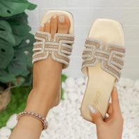 Women's Rhinestone Slippers Outdoor Fashion Non-Slip Beach Shoes Comfortable Flat Square Heel Women's Sandals