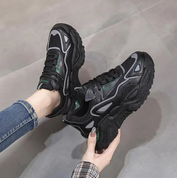 Casual Sporty Women's Shoes Fashion Versatile Thick Sole Increased Height Lightweight Breathable White Shoes