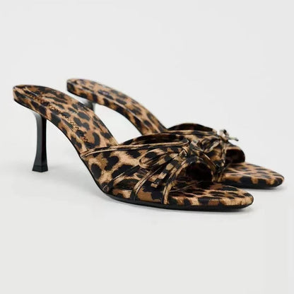 High Quality Women Shoes Bow Knot Leopard Print High Heel Slippers Women Slippers Natalia Home Fashion    Natalia Home Fashion