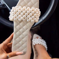 Spring and Summer Women's Pearl Rhinestones Women's All-match Casual Slippers Fashion Solid Flat Shoes Sandals