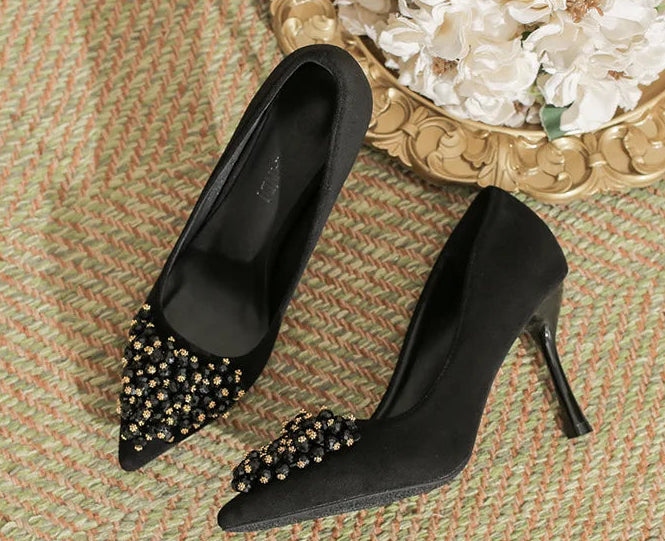 Pointed Toe Thin Heel High Heels Rhinestone Slip-On Commuter Women's Shoes