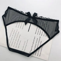 Low Waist Bowknot Lace Hollow Briefs Thin Leaf Flower Mesh Transparent Panties Underpants Open Cotton Crotch