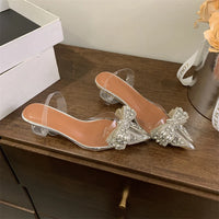 Fashion Design Crystal Bowknot Women Pumps Sexy Pointed Toe Clear High Heels Wedding Prom Shoes PVC Transparent Sandals