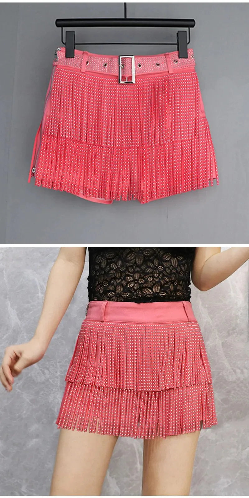 Tassel Short Shorts Women's Diamond Embellished Mid-Waist Dance Denim Hot Pants Outerwear Fashionable Korean Style Sexy